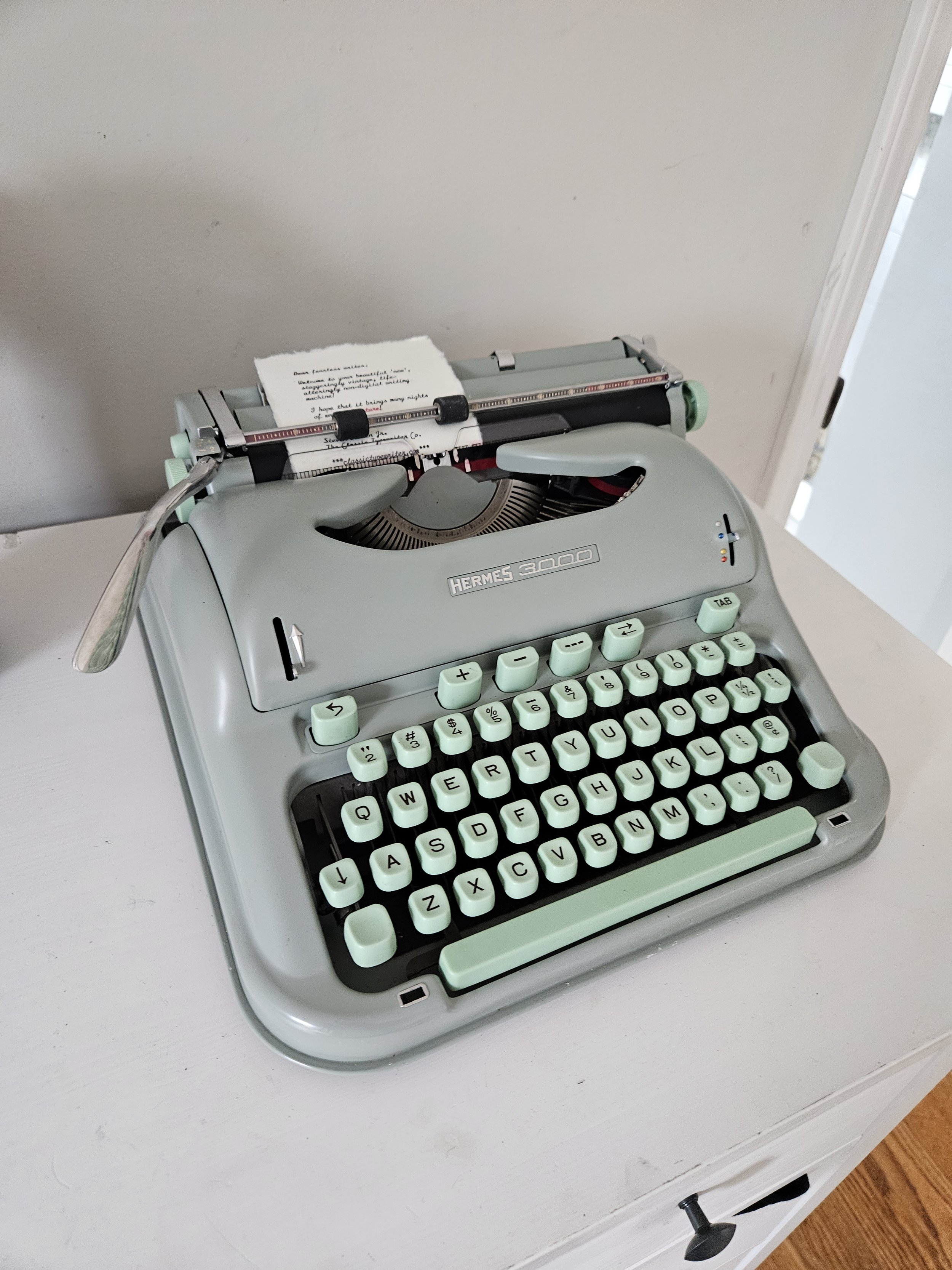 Hermes 3000 vintage typewriter with case and manual, serviced